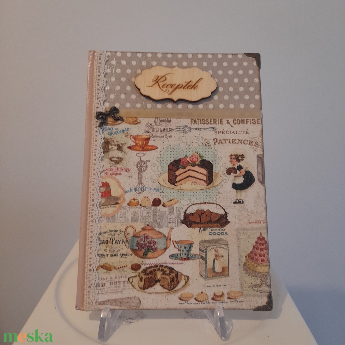 Receptfüzet sütis mintával a vintage jegyében - otthon & életmód - konyhafelszerelés, tálalás - sütés, főzés - receptfüzet - Meska.hu