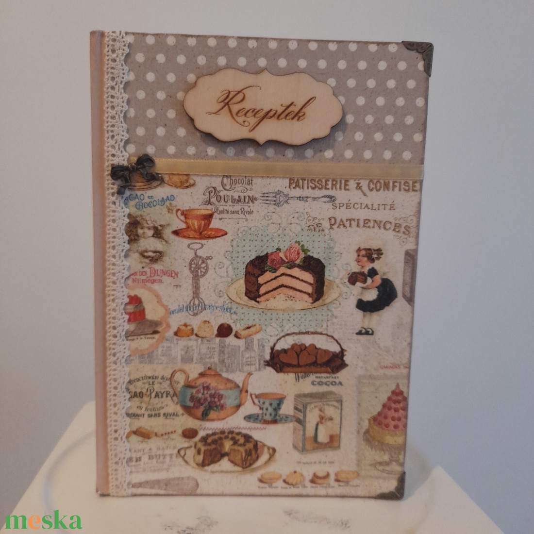 Receptfüzet sütis mintával a vintage jegyében - otthon & életmód - konyhafelszerelés, tálalás - sütés, főzés - receptfüzet - Meska.hu
