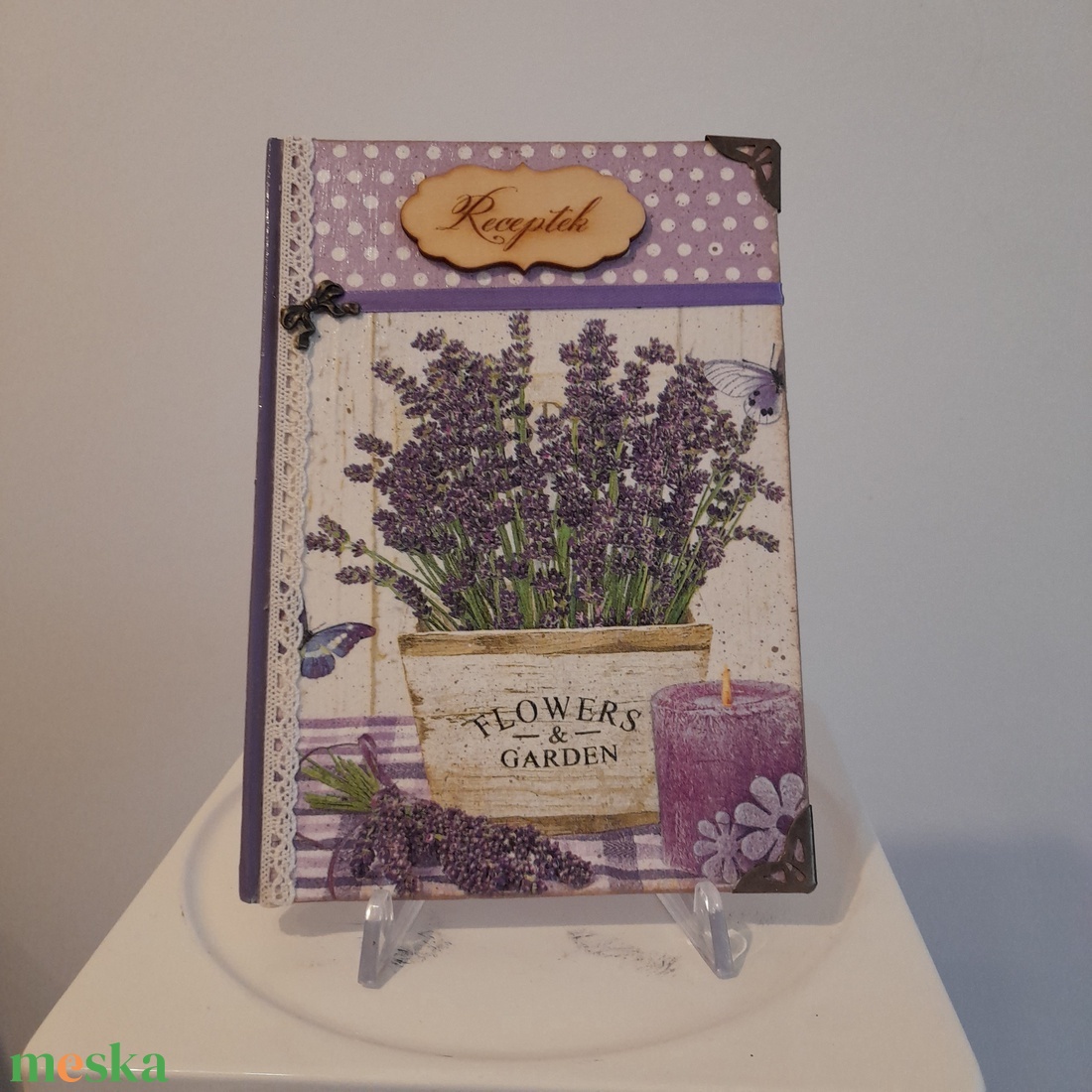 Receptfüzet levendulás mintával a vintage jegyében - otthon & életmód - konyhafelszerelés, tálalás - sütés, főzés - receptfüzet - Meska.hu
