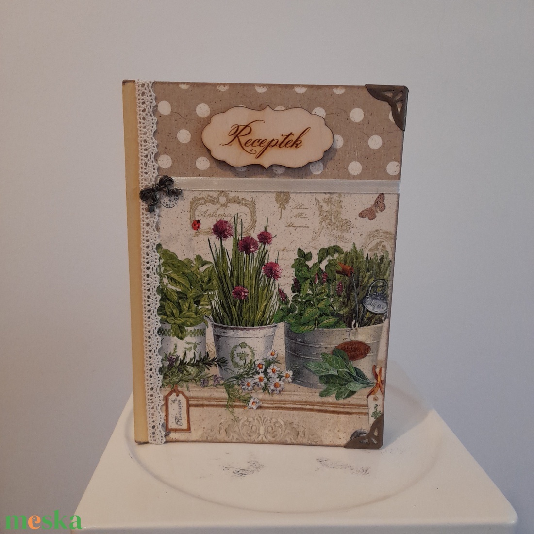 Receptfüzet  fűszernövényes  mintával a vintage jegyében - otthon & életmód - konyhafelszerelés, tálalás - sütés, főzés - receptfüzet - Meska.hu