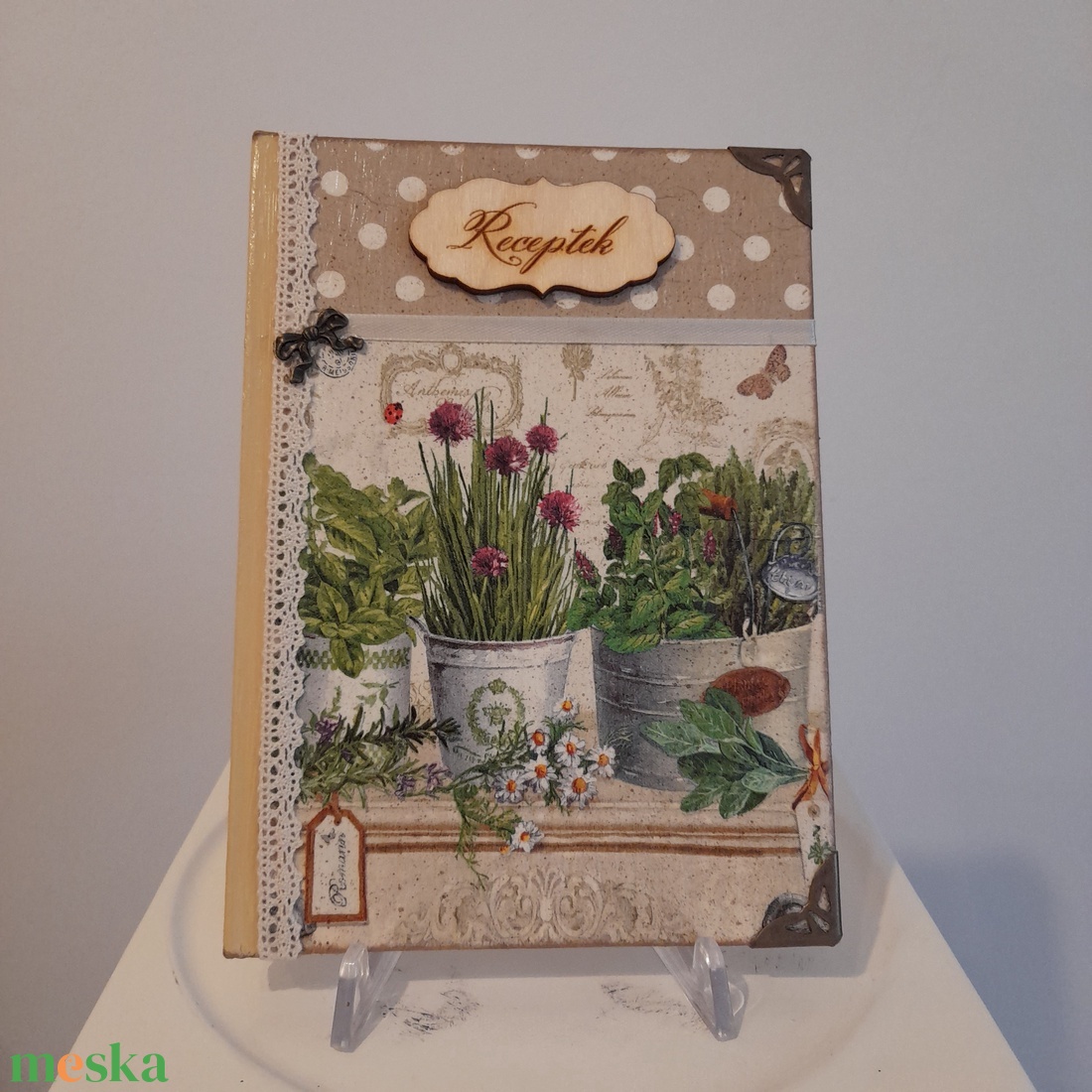 Receptfüzet  fűszernövényes  mintával a vintage jegyében - otthon & életmód - konyhafelszerelés, tálalás - sütés, főzés - receptfüzet - Meska.hu