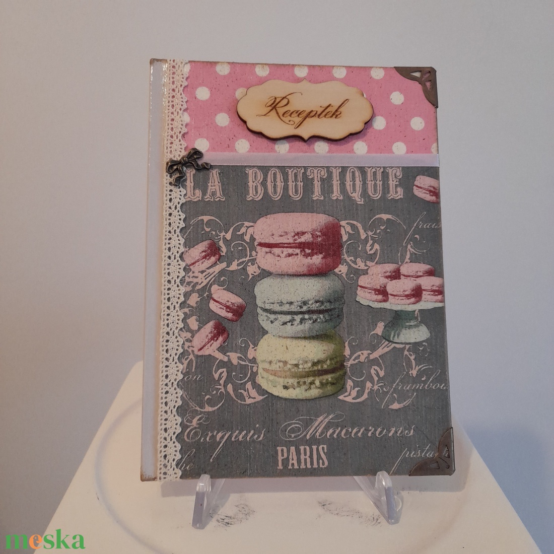 Receptfüzet macaron mintával a vintage jegyében - otthon & életmód - konyhafelszerelés, tálalás - sütés, főzés - receptfüzet - Meska.hu