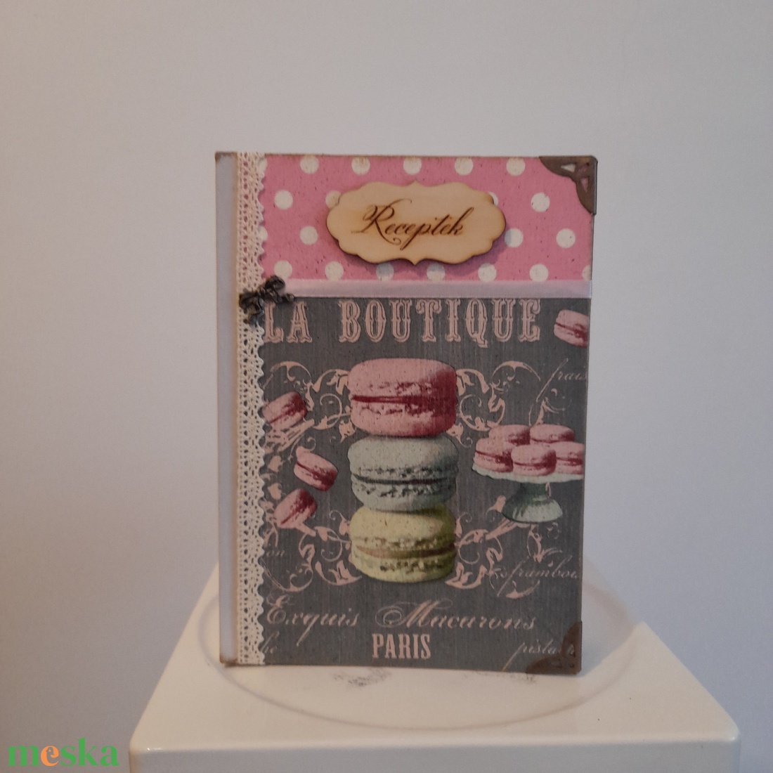 Receptfüzet macaron mintával a vintage jegyében - otthon & életmód - konyhafelszerelés, tálalás - sütés, főzés - receptfüzet - Meska.hu