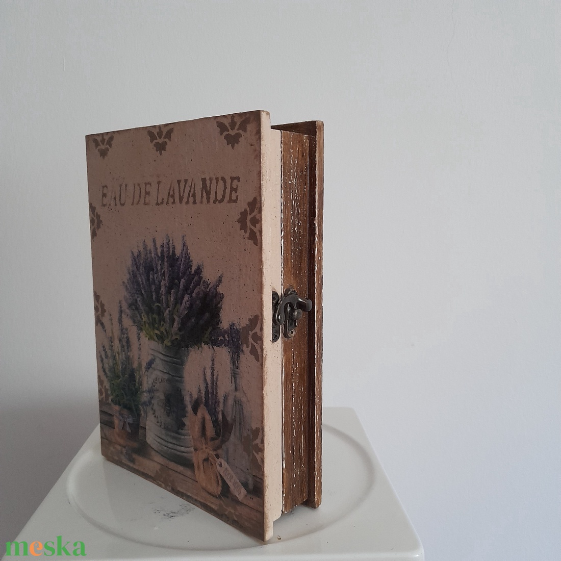  Vintage levendulás ékszertartó doboz/varrós doboz könyv formájú - ékszer - ékszertartó - ékszerdoboz - Meska.hu