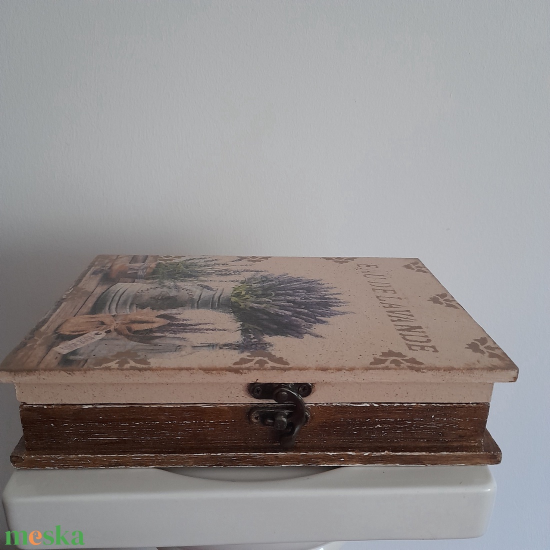  Vintage levendulás ékszertartó doboz/varrós doboz könyv formájú - ékszer - ékszertartó - ékszerdoboz - Meska.hu