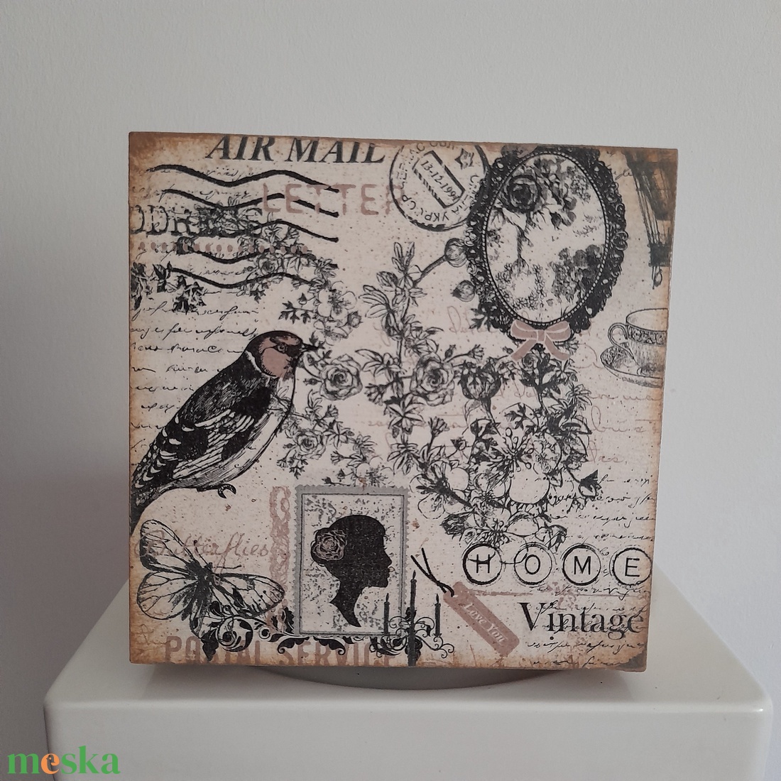  Vintage  madárka mintás teafiltertartó doboz/varrós doboz - otthon & életmód - konyhafelszerelés, tálalás - konyhai tárolás - tea & kávé tárolás - Meska.hu