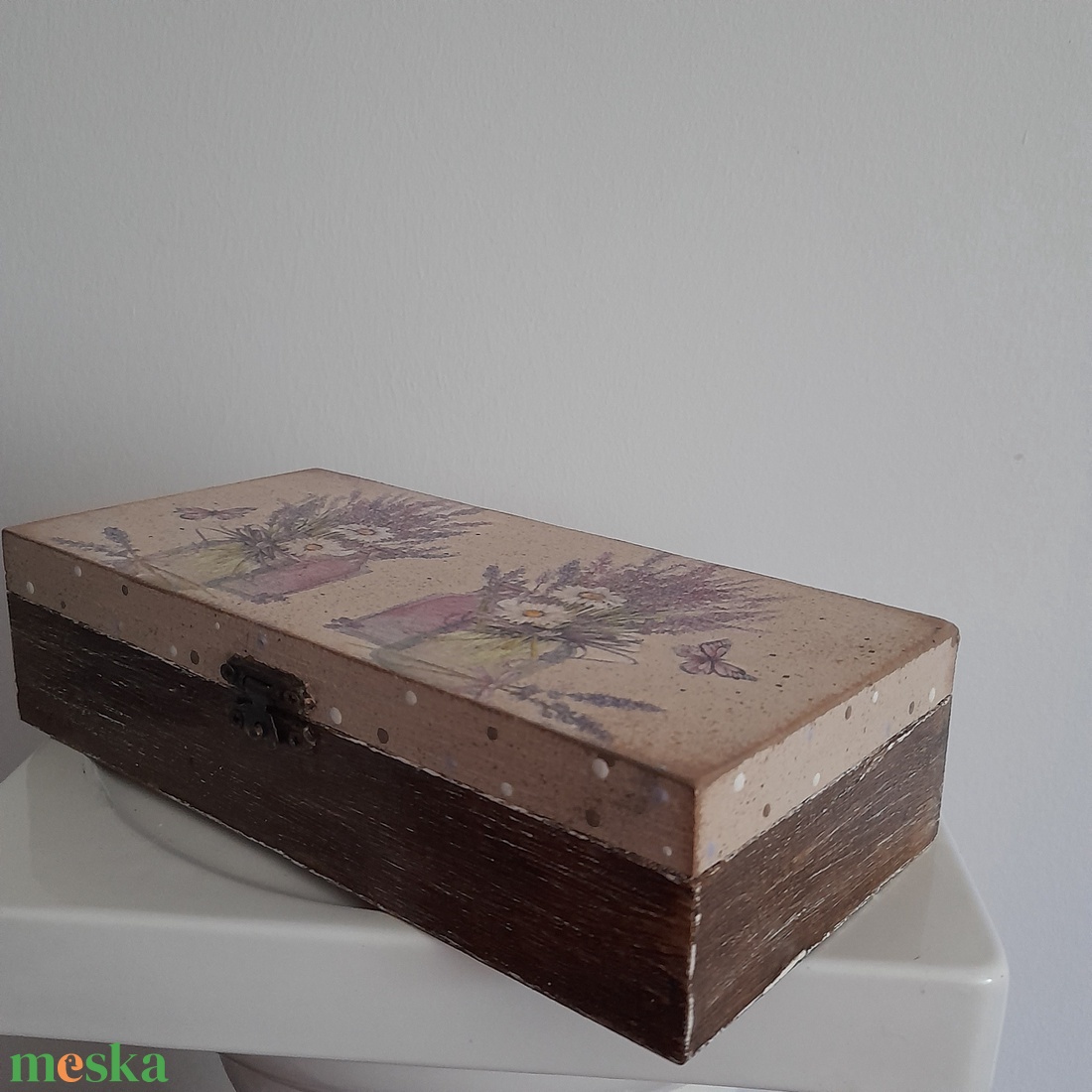  Vintage levendula csendéletes ékszertartó doboz/varrós doboz/fényképtartó doboz - ékszer - ékszertartó - ékszerdoboz - Meska.hu