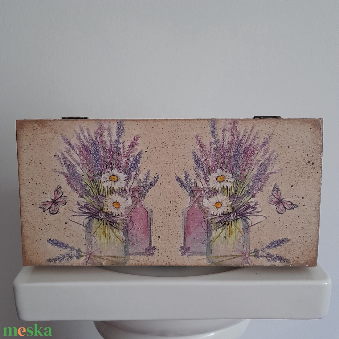  Vintage levendula csendéletes ékszertartó doboz/varrós doboz/fényképtartó doboz - ékszer - ékszertartó - ékszerdoboz - Meska.hu