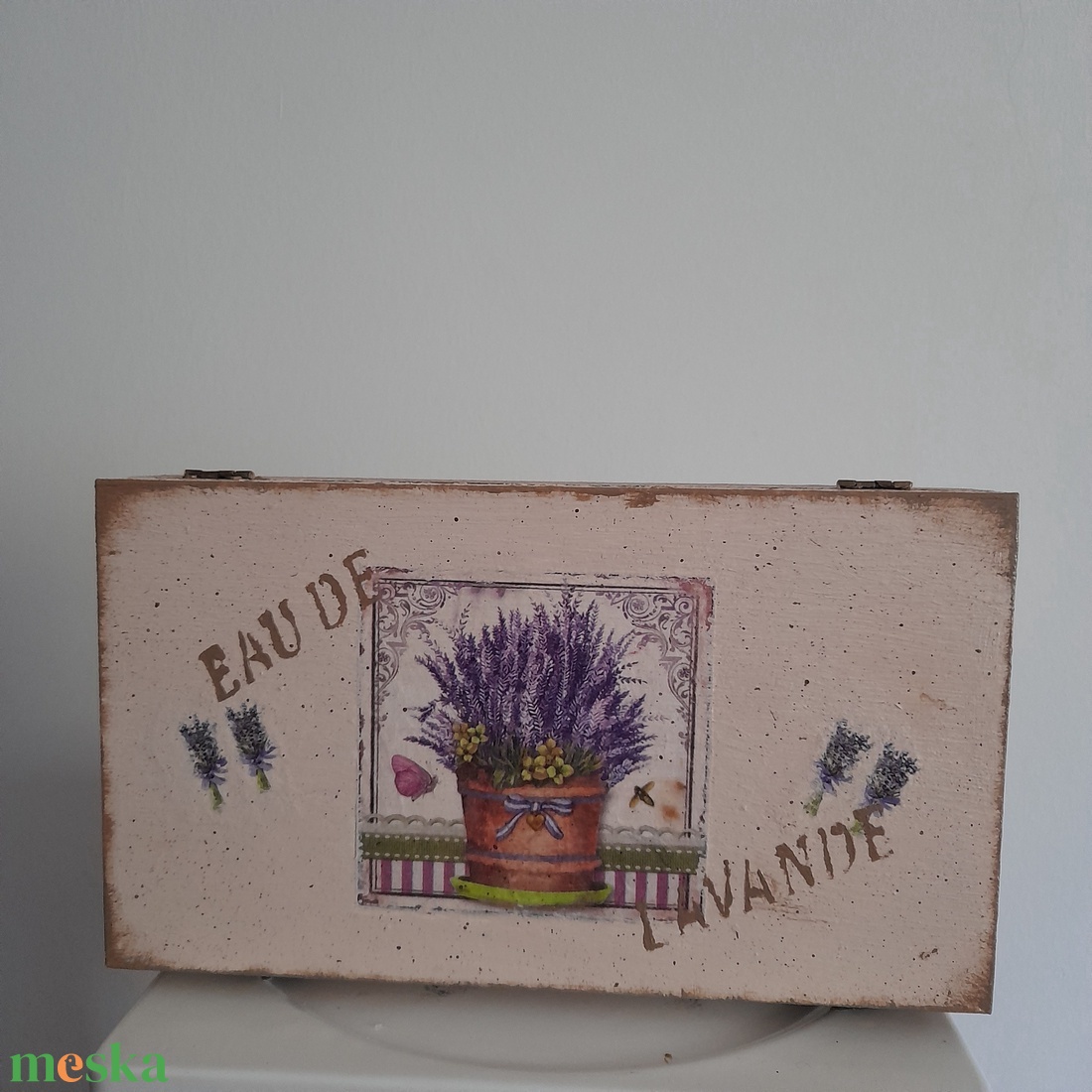  Vintage csokros levendula mintás ékszertartó doboz/ varrós doboz - otthon & életmód - konyhafelszerelés, tálalás - konyhai tárolás - tea & kávé tárolás - Meska.hu