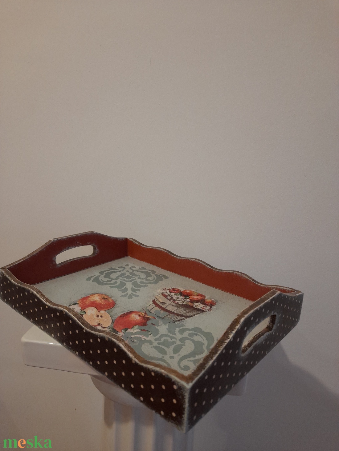 Tálca vintage őszi almás motivummal - otthon & életmód - konyhafelszerelés, tálalás - tálalás - tálca - Meska.hu
