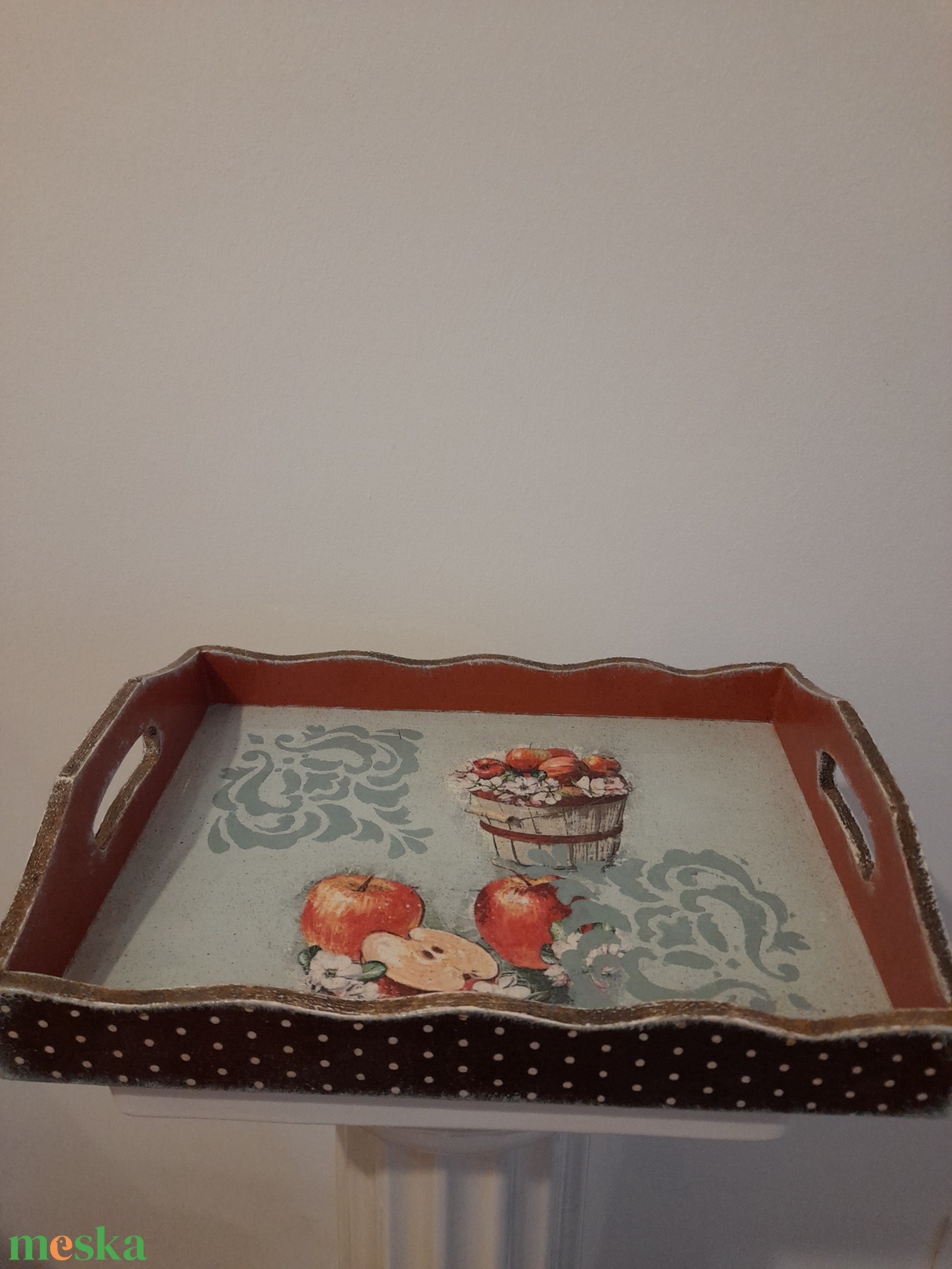 Tálca vintage őszi almás motivummal - otthon & életmód - konyhafelszerelés, tálalás - tálalás - tálca - Meska.hu