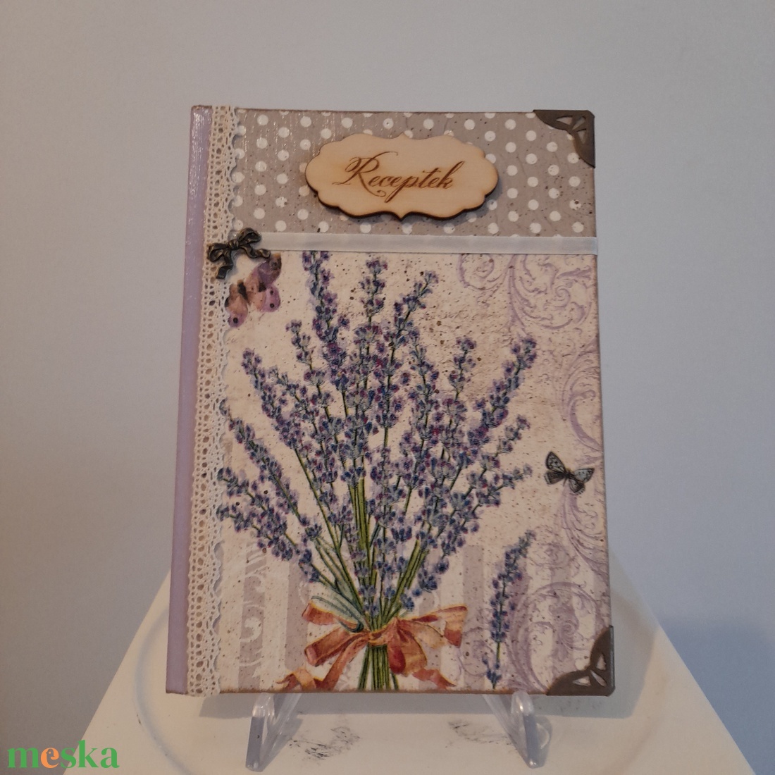 Receptfüzet levendulás mintával a vintage jegyében - otthon & életmód - konyhafelszerelés, tálalás - sütés, főzés - receptfüzet - Meska.hu