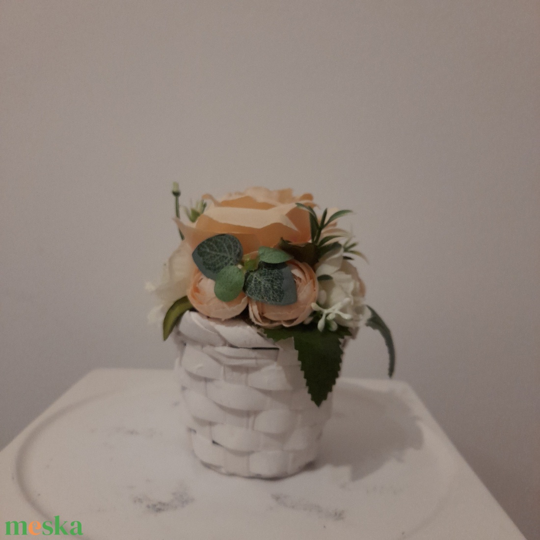  Virágbox / asztaldísz vintage bézs virágokkal  - otthon & életmód - dekoráció - Meska.hu