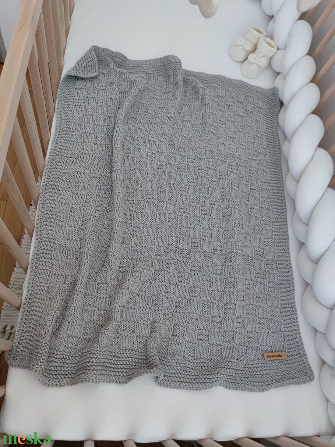 Puha,kötött világos szürke babatakaró - otthon & életmód - babaszoba, gyerekszoba - babatakaró, gyerek pléd - Meska.hu