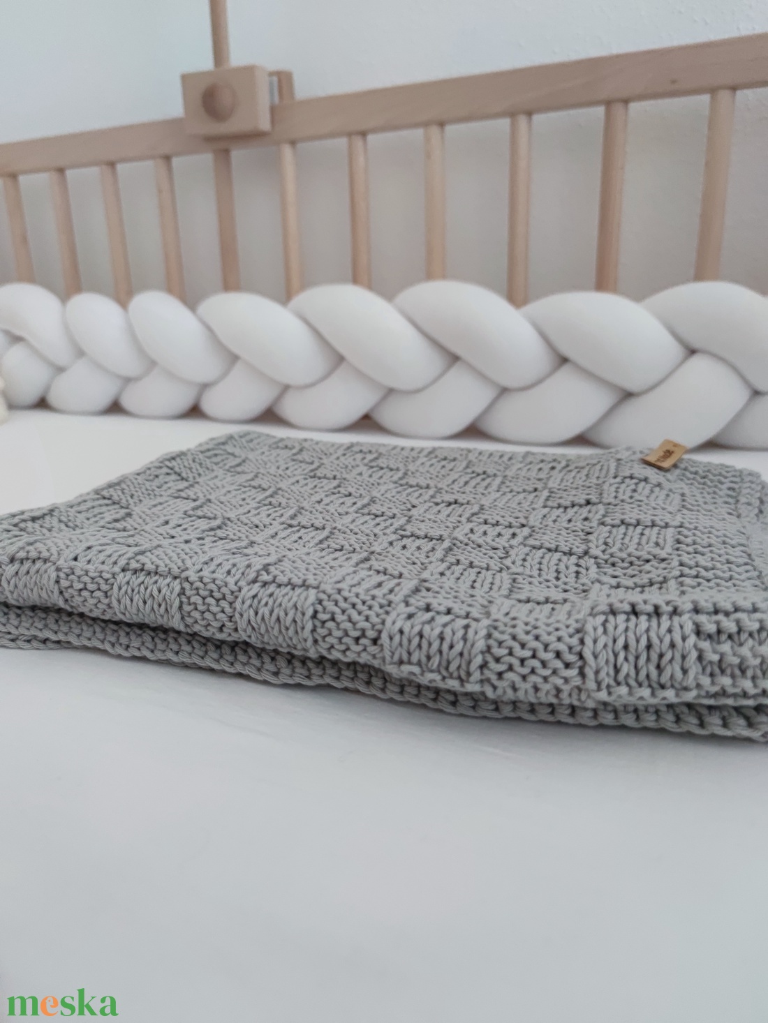 Puha,kötött világos szürke babatakaró - otthon & életmód - babaszoba, gyerekszoba - babatakaró, gyerek pléd - Meska.hu