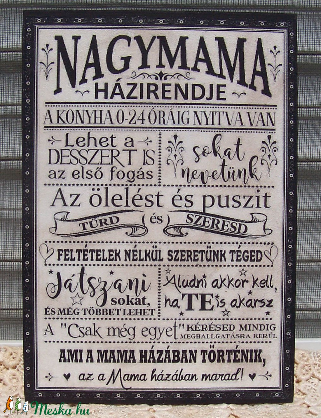 Nagymama házirendje  szöveges  falikép, táblakép - otthon & lakás - dekoráció - Meska.hu
