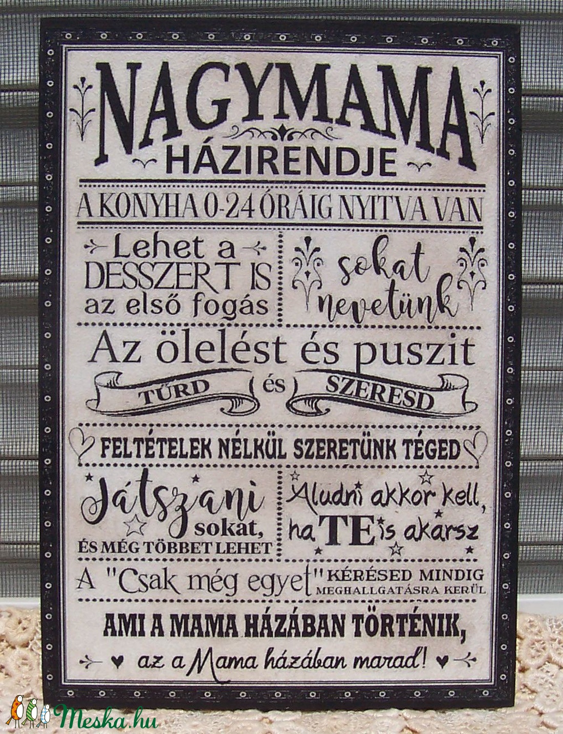 Nagymama házirendje szöveges falikép, táblakép - otthon & életmód - dekoráció - Meska.hu Nagymama házirendje szöveges falikép, táblakép - otthon & életmód - dekoráció - Meska.hu