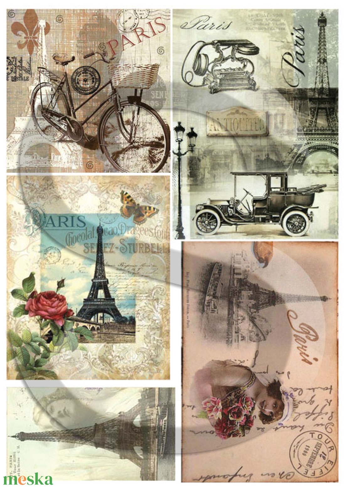 Vintage sorozat:Paris - papír - decoupage papír - Meska.hu