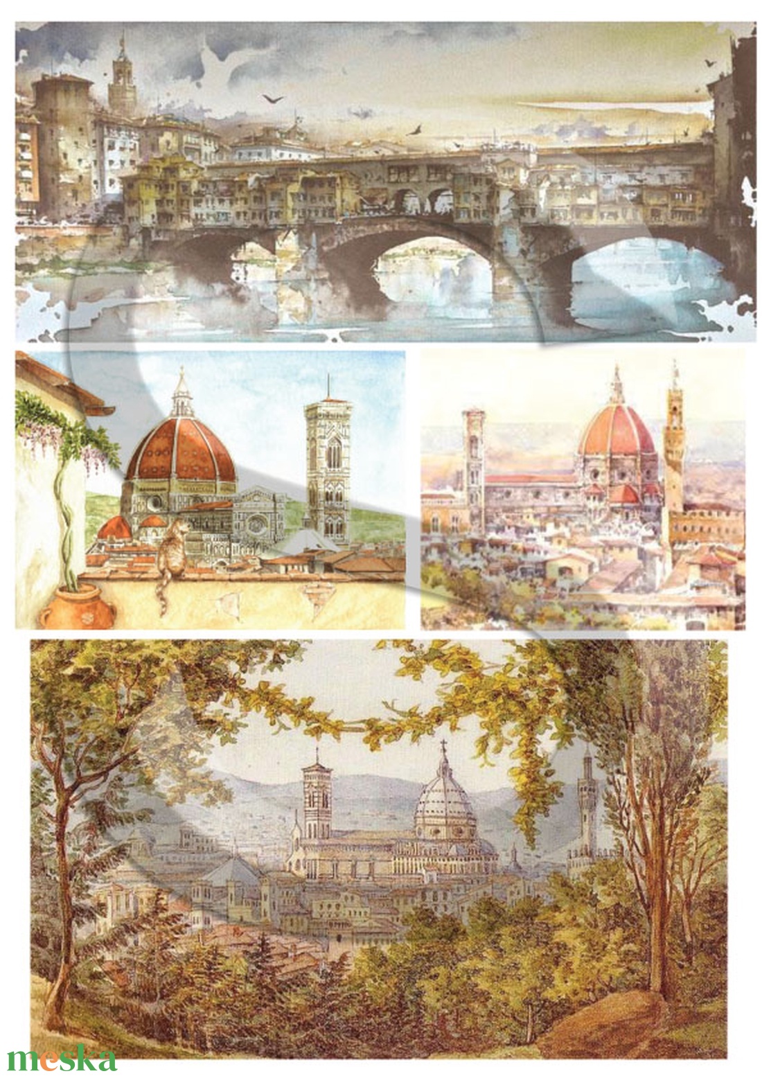 Akvarell sorozat: Firenze - papír - decoupage papír - Meska.hu