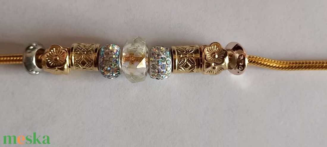 Pandora jellegű 14 K arany bevonatos karkötő 19 cm - esküvő - ékszer - karkötő & csuklódísz - Meska.hu