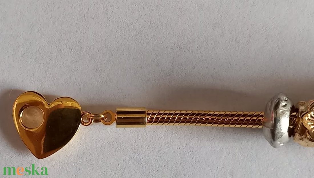 Pandora jellegű 14 K arany bevonatos karkötő 19 cm - esküvő - ékszer - karkötő & csuklódísz - Meska.hu