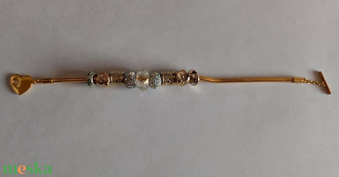 Pandora jellegű 14 K arany bevonatos karkötő 19 cm - esküvő - ékszer - karkötő & csuklódísz - Meska.hu