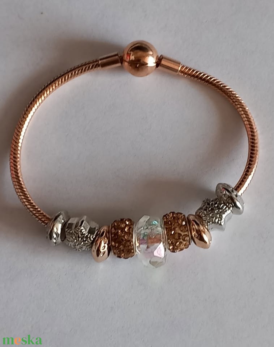 Rose gold Pandora jellegű karkötő 19 cm - ékszer - karkötő - lánc karkötő - Meska.hu