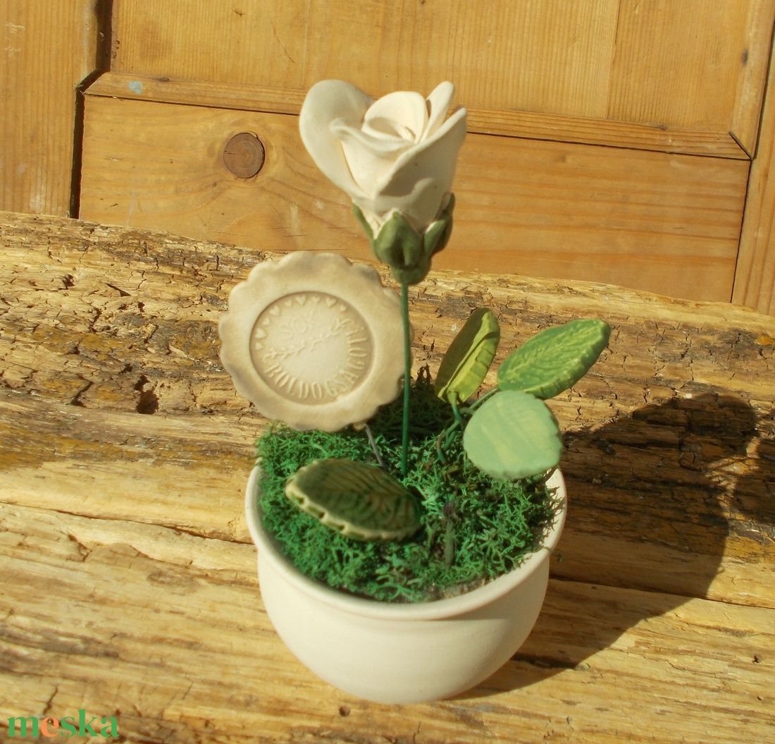 Rózsa kaspóban. - otthon & életmód - dekoráció - asztal és polc dekoráció - asztaldísz - Meska.hu