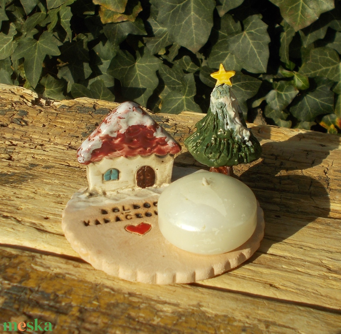 Mécsestartó apró házzal. - otthon & életmód - gyertya, illat, aroma - mécses és mécsestartó - Meska.hu