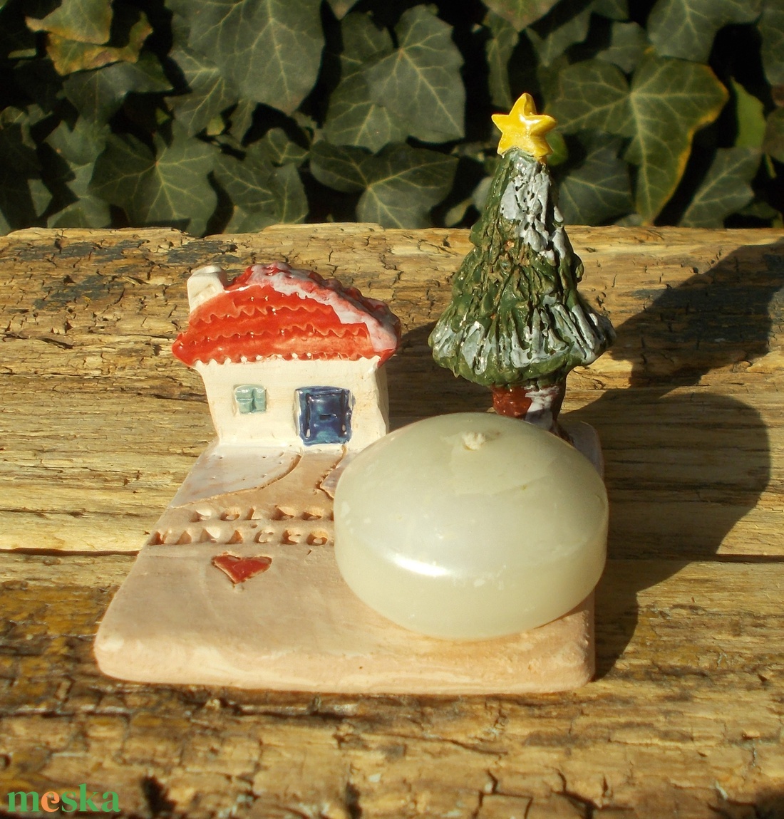 Mécsestartó apró házzal. - otthon & életmód - gyertya, illat, aroma - mécses és mécsestartó - Meska.hu