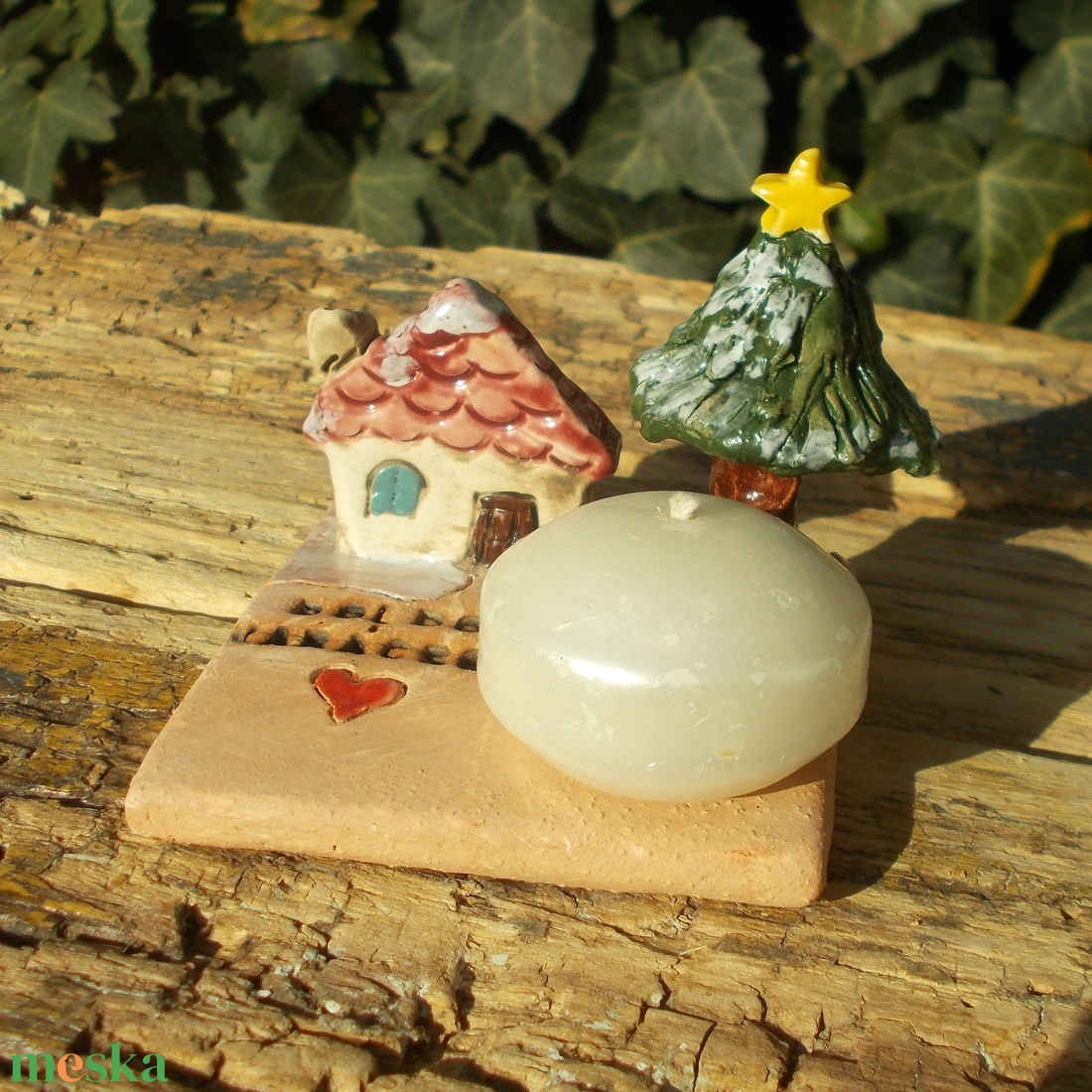 Mécsestartó apró házzal. - otthon & életmód - gyertya, illat, aroma - mécses és mécsestartó - Meska.hu