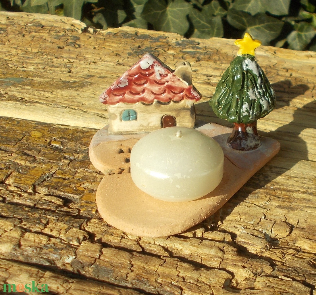 Mécsestartó apró házzal. - otthon & életmód - gyertya, illat, aroma - mécses és mécsestartó - Meska.hu