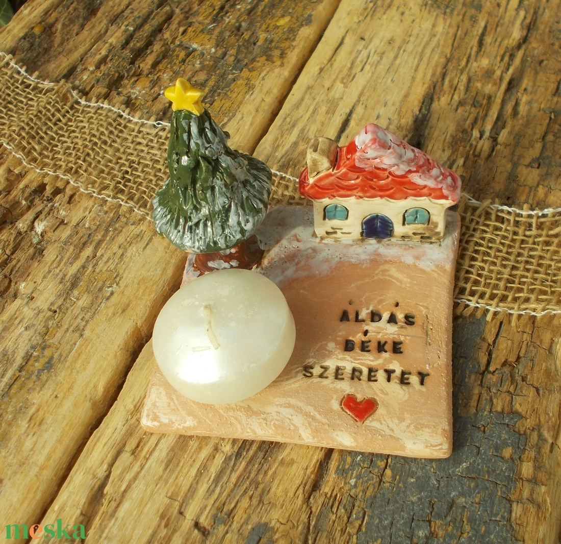 Mécsestartó apró házzal. - otthon & életmód - gyertya, illat, aroma - mécses és mécsestartó - Meska.hu