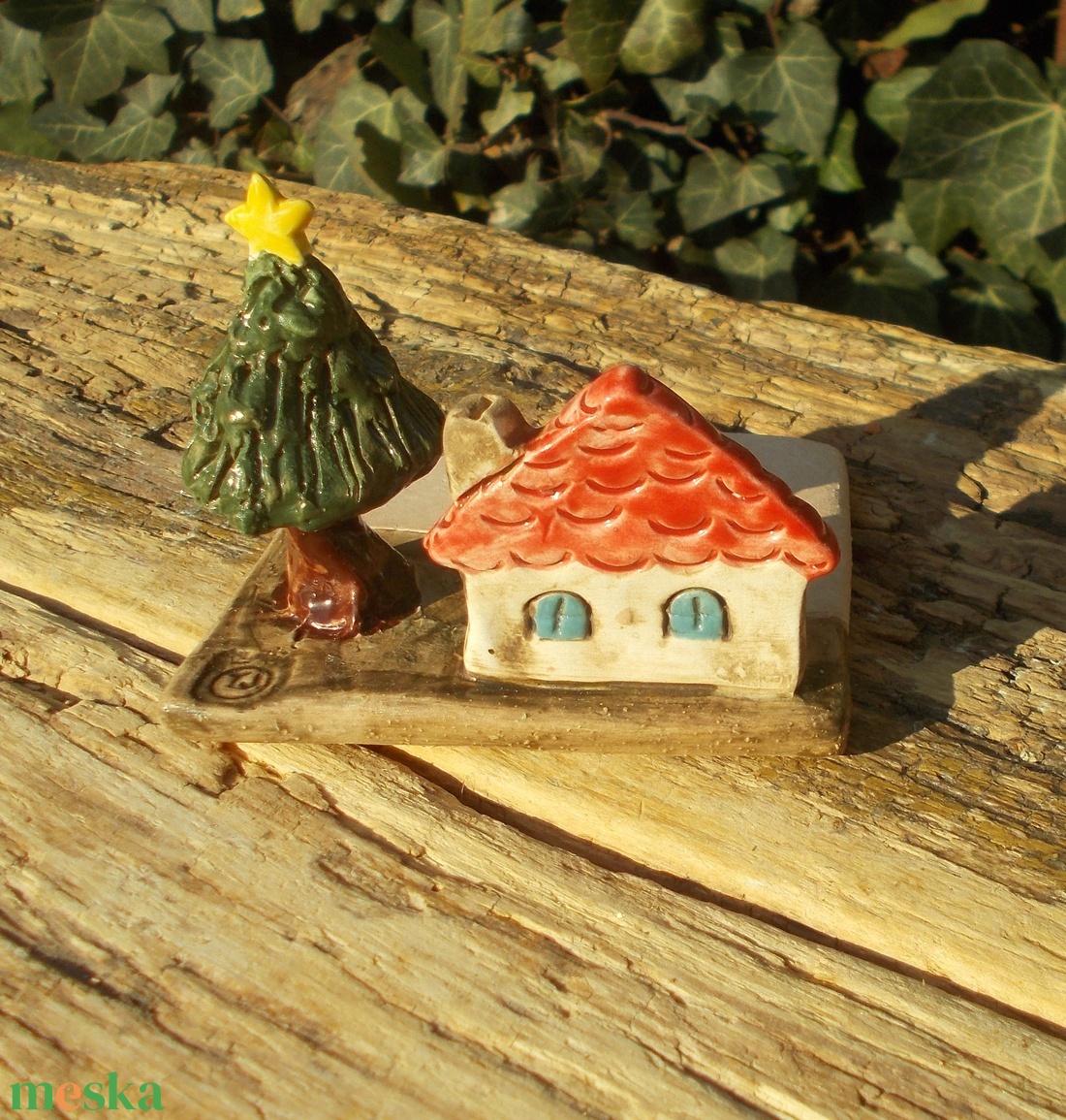 Mécsestartó apró házzal. - otthon & életmód - gyertya, illat, aroma - mécses és mécsestartó - Meska.hu