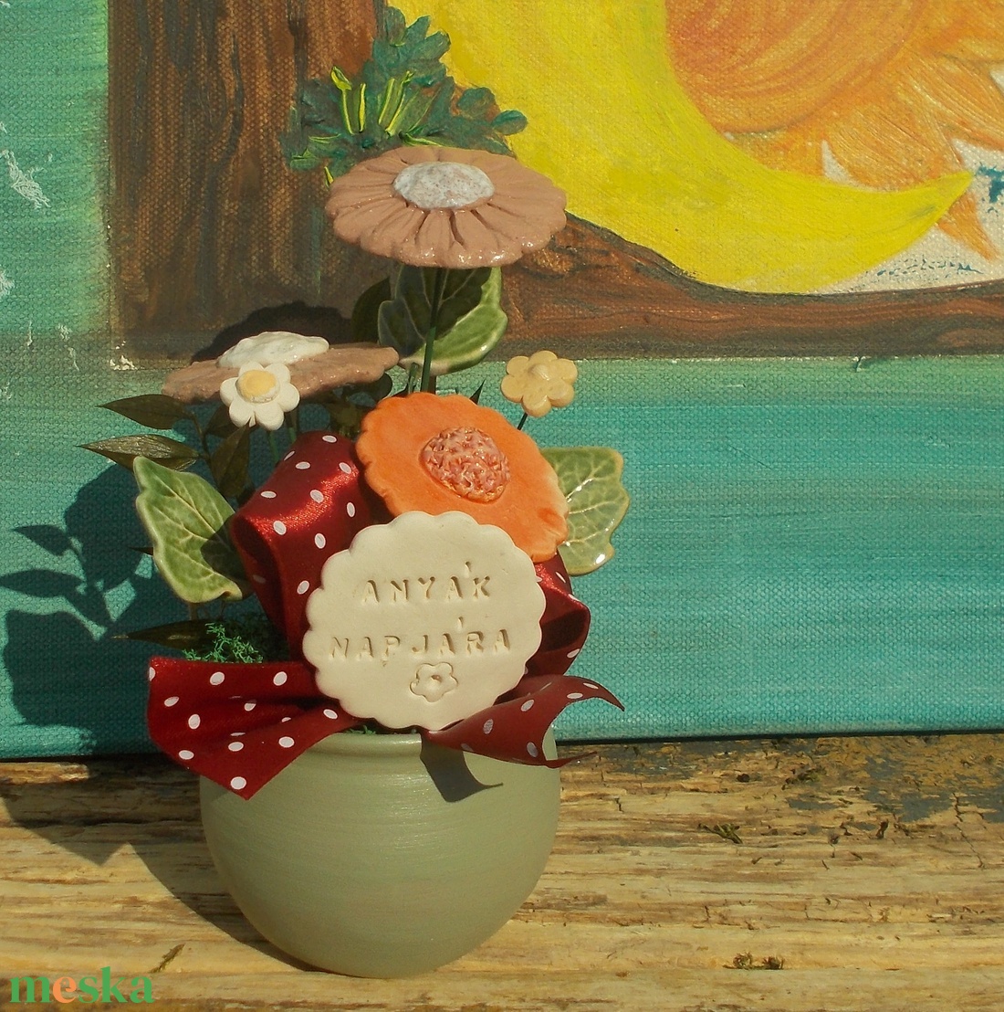 Asztaldísz anyák napjára. - otthon & életmód - virágdekoráció - virágdíszek - virágdísz kaspóban - Meska.hu