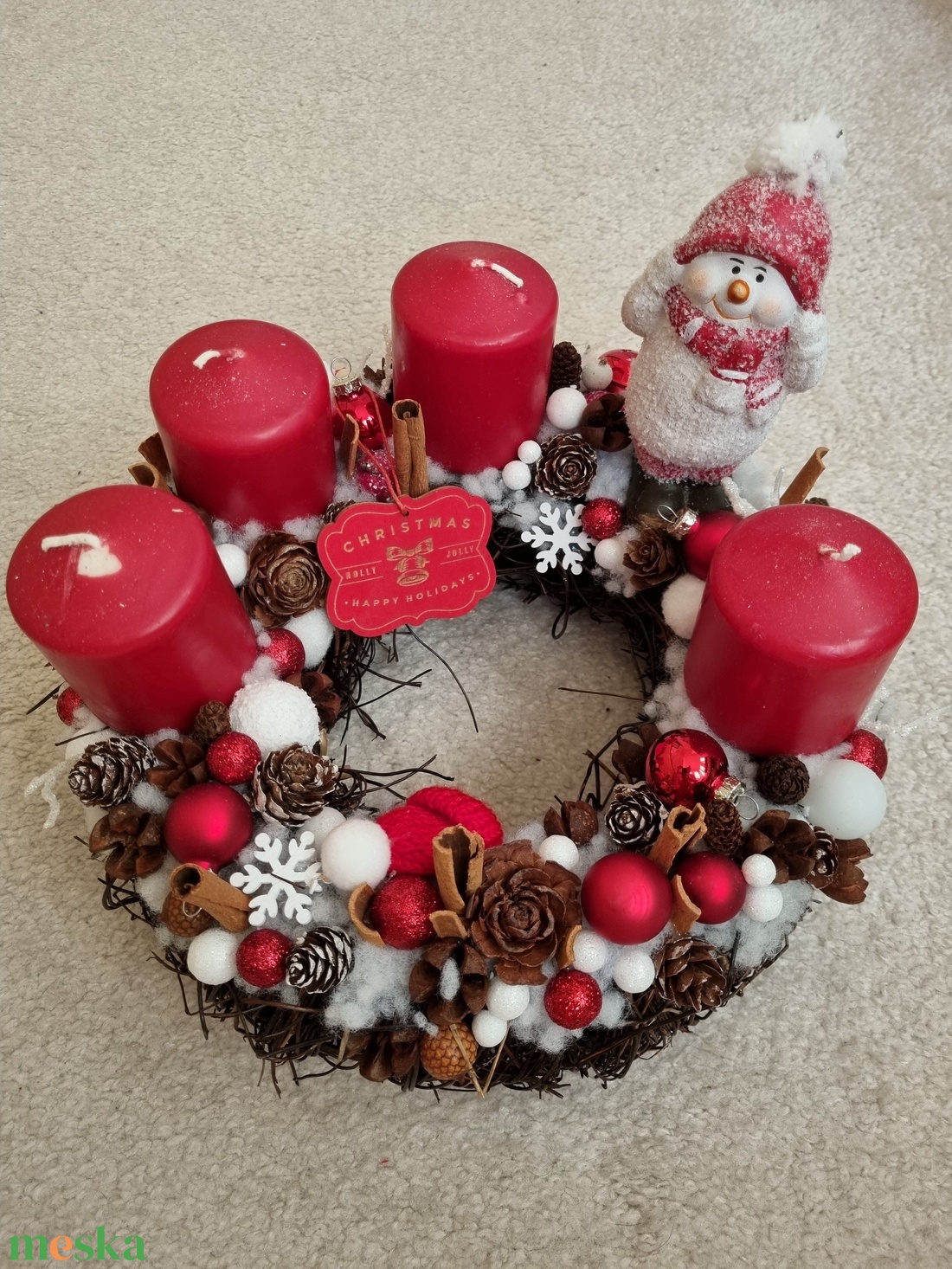 Piros-fehér adventi asztaldísz, koszorú hóemberrel - karácsony - adventi díszek - adventi koszorú - Meska.hu Piros-fehér adventi asztaldísz, koszorú hóemberrel - karácsony - adventi díszek - adventi koszorú - Meska.hu