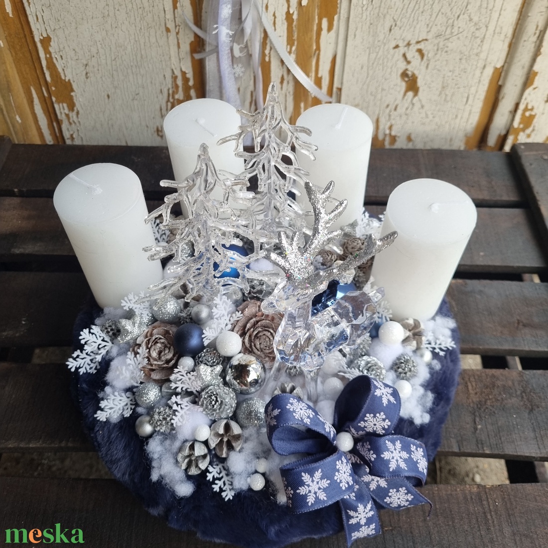 Kék adventi koszorú - karácsony - adventi díszek - adventi koszorú - Meska.hu