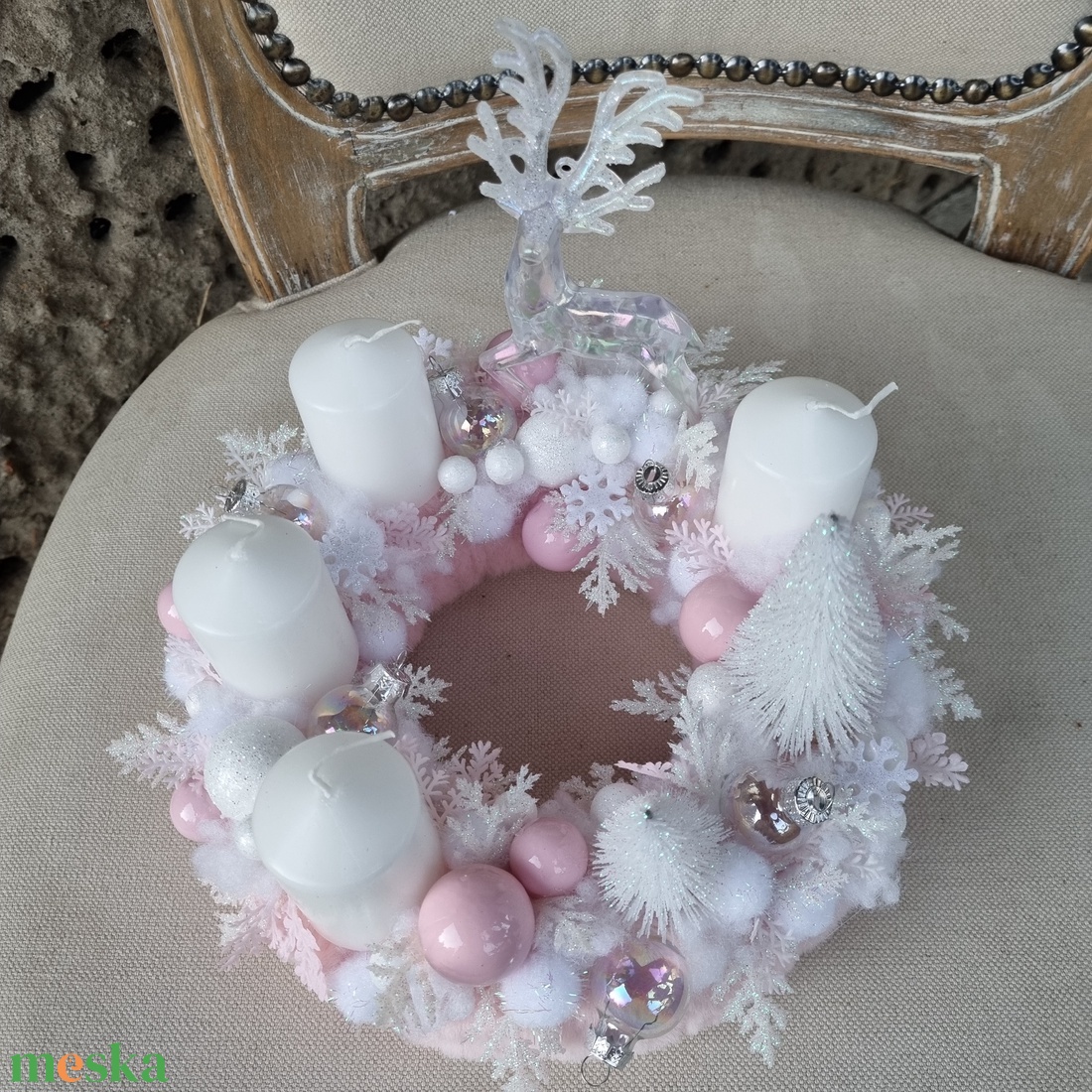 Rózsaszín adventi koszorú - karácsony - adventi díszek - adventi koszorú - Meska.hu