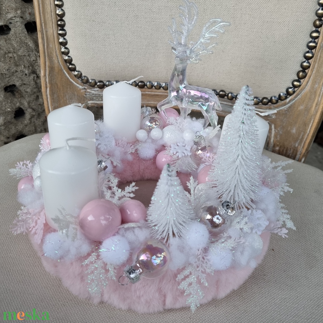 Rózsaszín adventi koszorú - karácsony - adventi díszek - adventi koszorú - Meska.hu