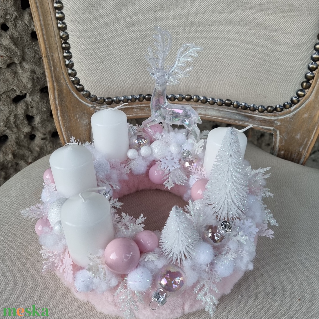 Rózsaszín adventi koszorú - karácsony - adventi díszek - adventi koszorú - Meska.hu