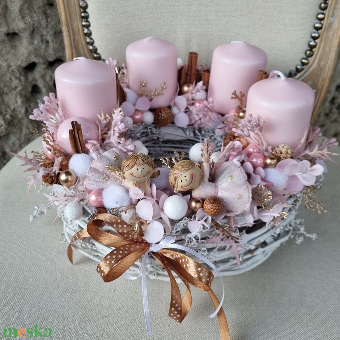 Angyalkás adventi koszorú - karácsony - adventi díszek - adventi koszorú - Meska.hu