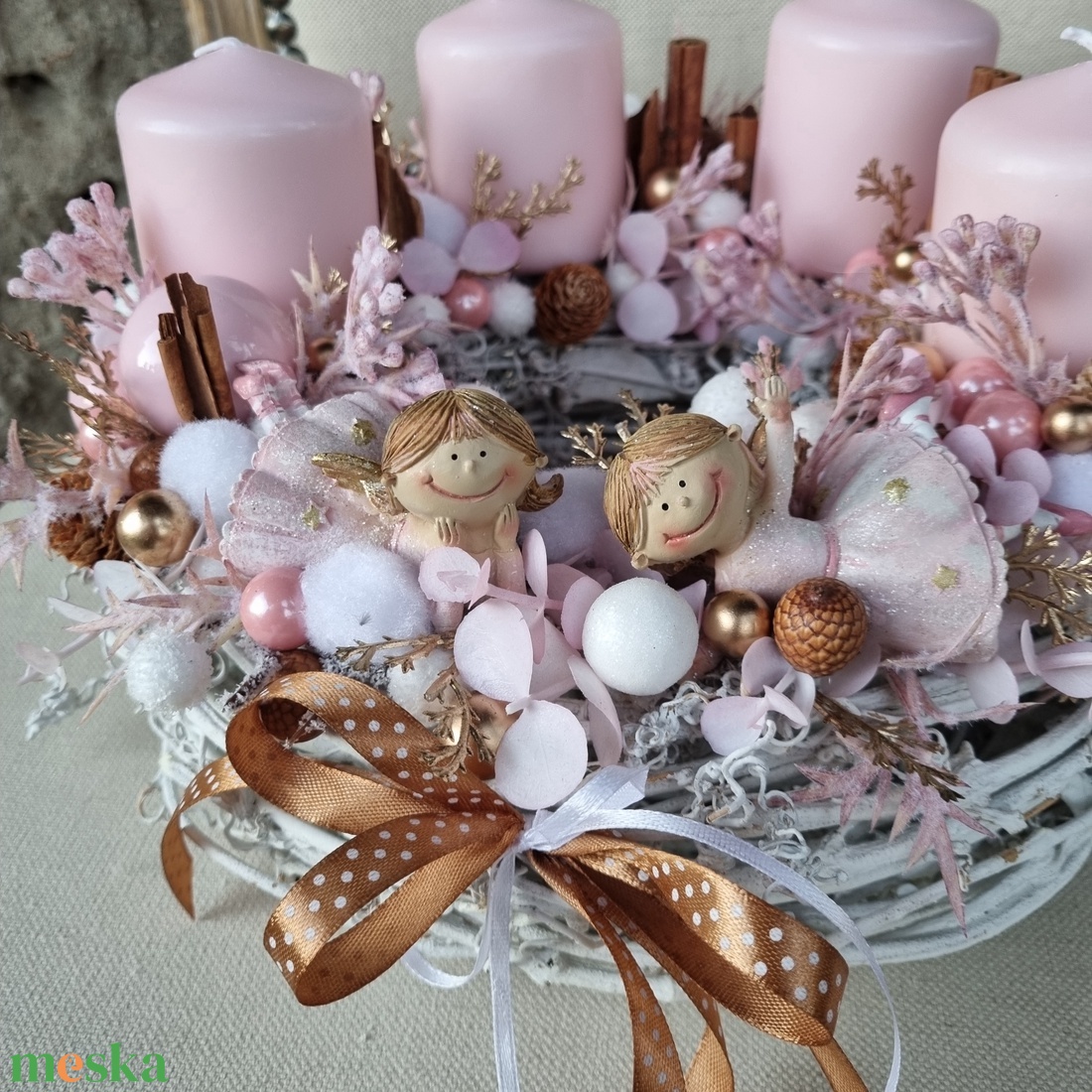 Angyalkás adventi koszorú - karácsony - adventi díszek - adventi koszorú - Meska.hu