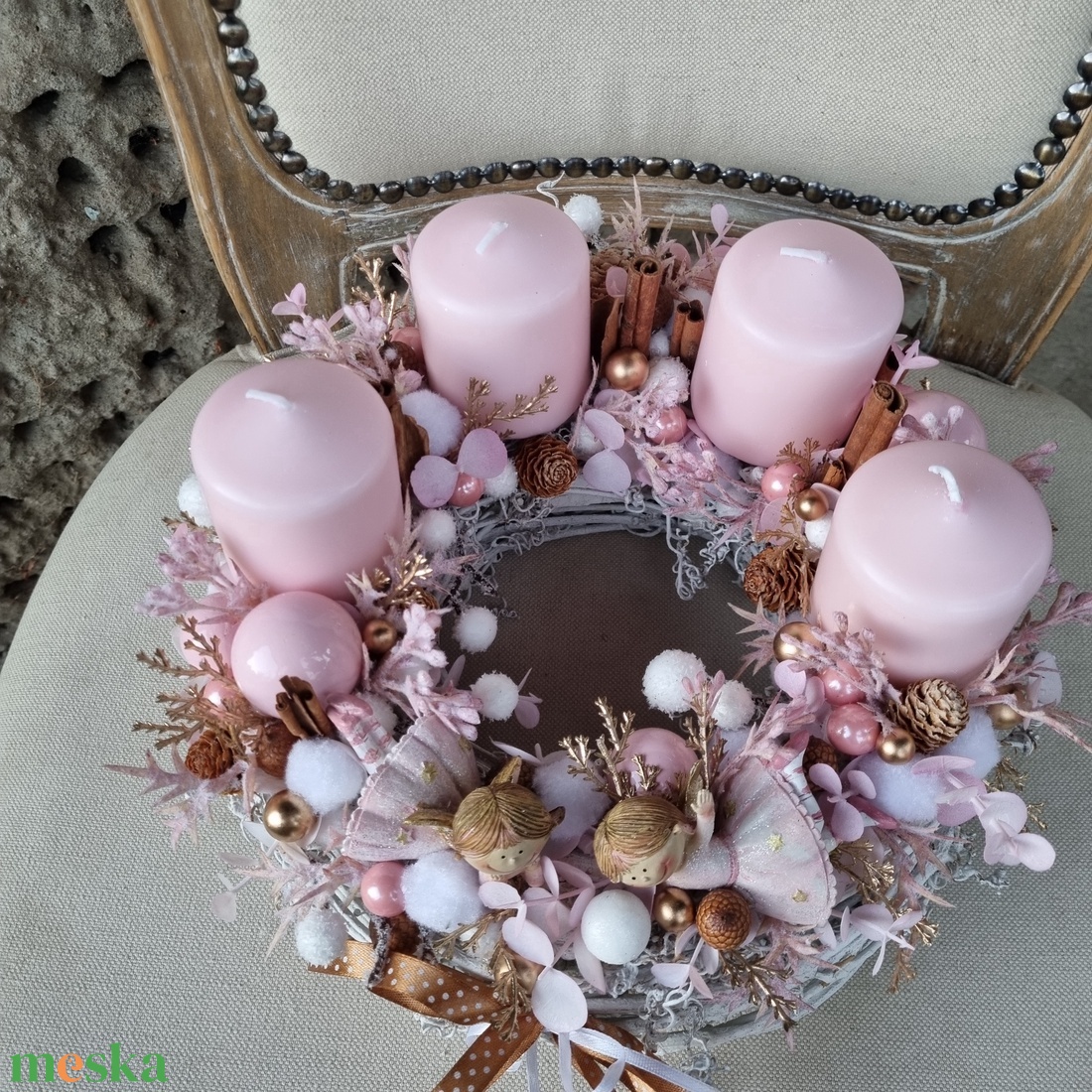 Angyalkás adventi koszorú - karácsony - adventi díszek - adventi koszorú - Meska.hu