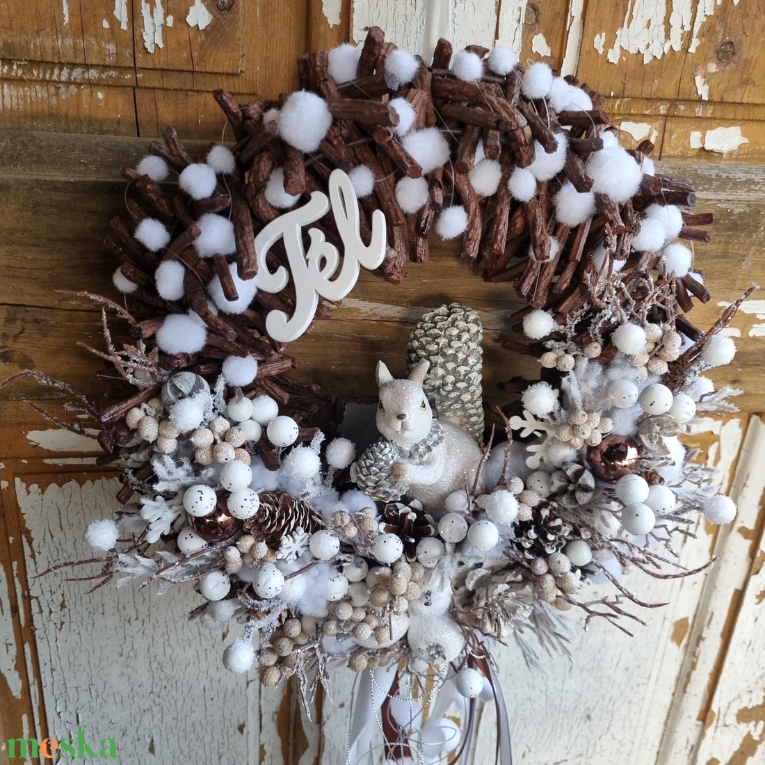 Mókusos ajtódísz - karácsony - adventi díszek - adventi ajtódísz - Meska.hu