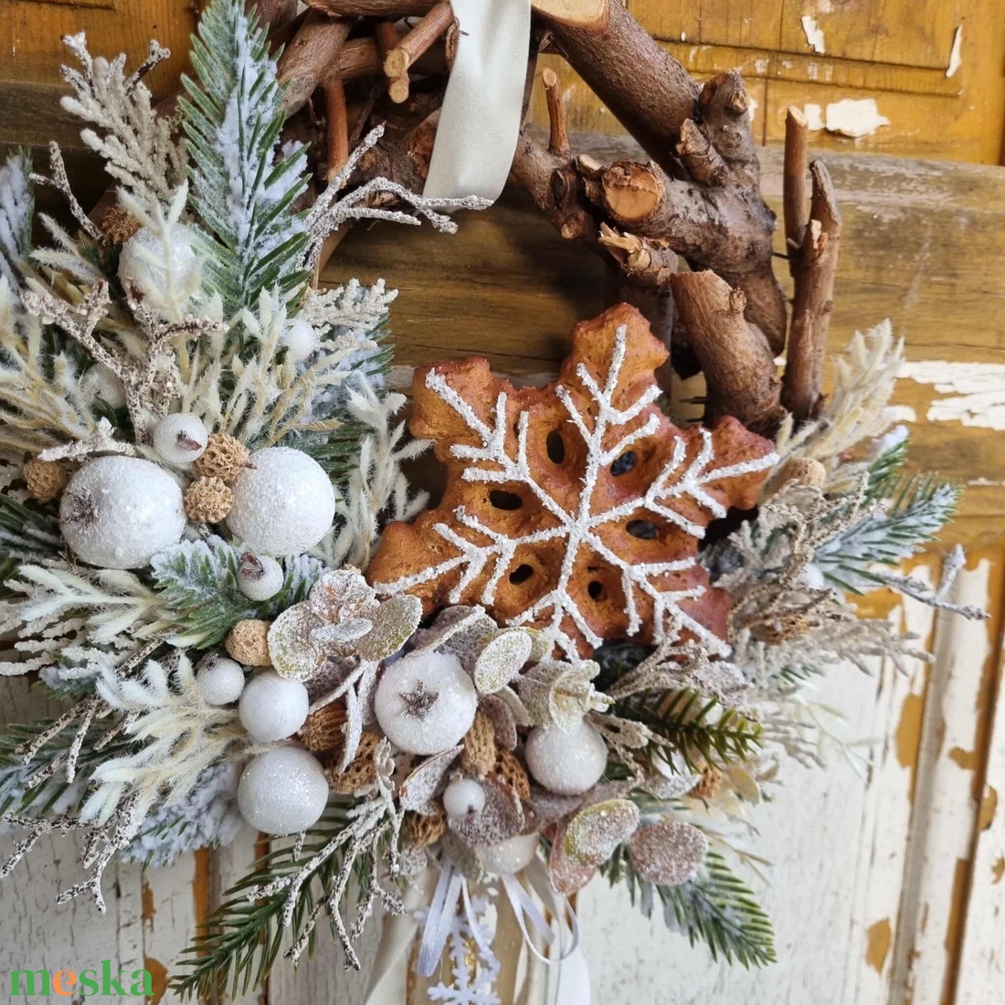 Hópelyhes ajtódísz - karácsony - adventi díszek - adventi ajtódísz - Meska.hu