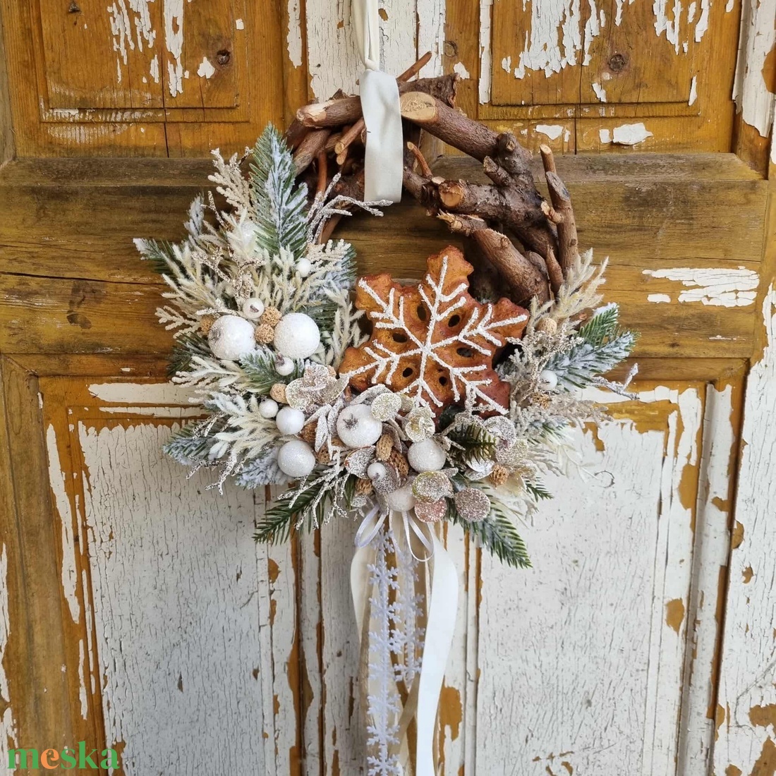 Hópelyhes ajtódísz - karácsony - adventi díszek - adventi ajtódísz - Meska.hu