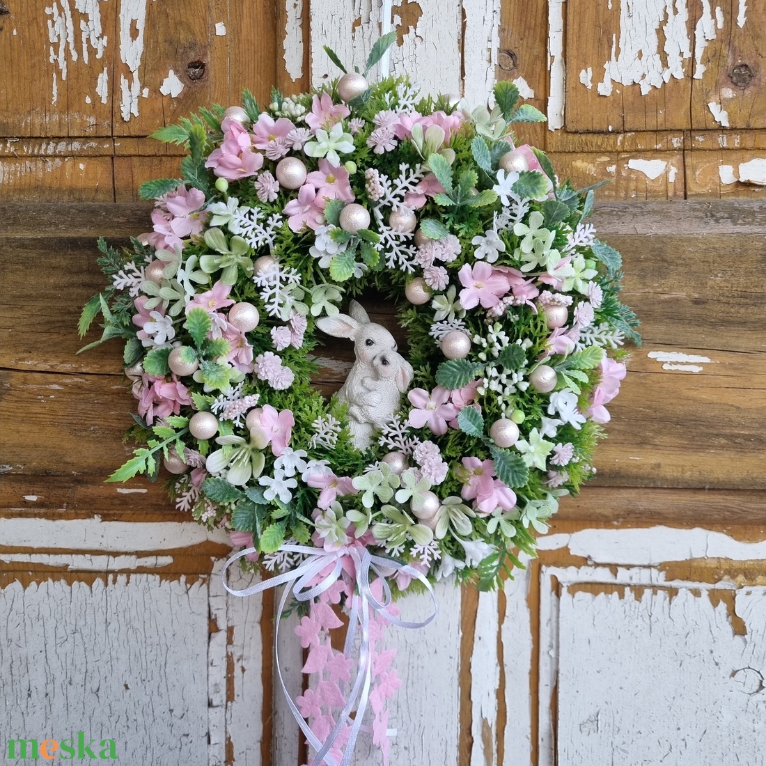 Tavaszi, nyuszis kopogtató, ajtódísz - otthon & életmód - dekoráció - ajtó- és ablak dekoráció - ajtódísz & kopogtató - Meska.hu