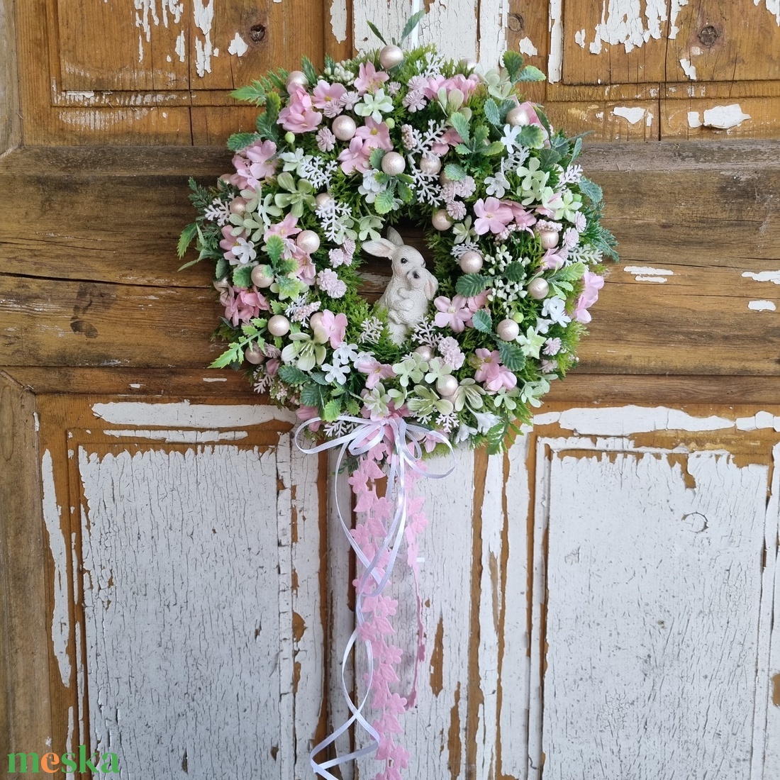 Tavaszi, nyuszis kopogtató, ajtódísz - otthon & életmód - dekoráció - ajtó- és ablak dekoráció - ajtódísz & kopogtató - Meska.hu