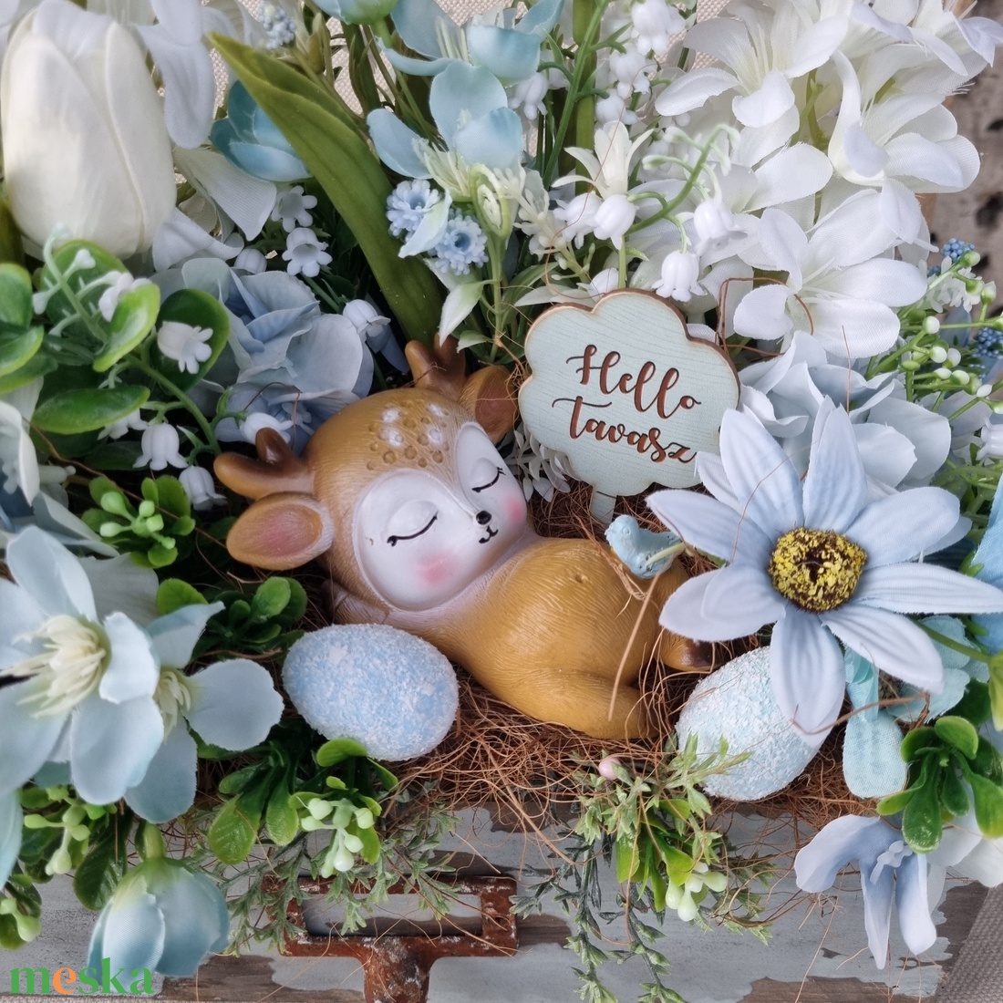 Tavaszi asztaldísz őzikével - otthon & életmód - dekoráció - asztal és polc dekoráció - asztaldísz - Meska.hu