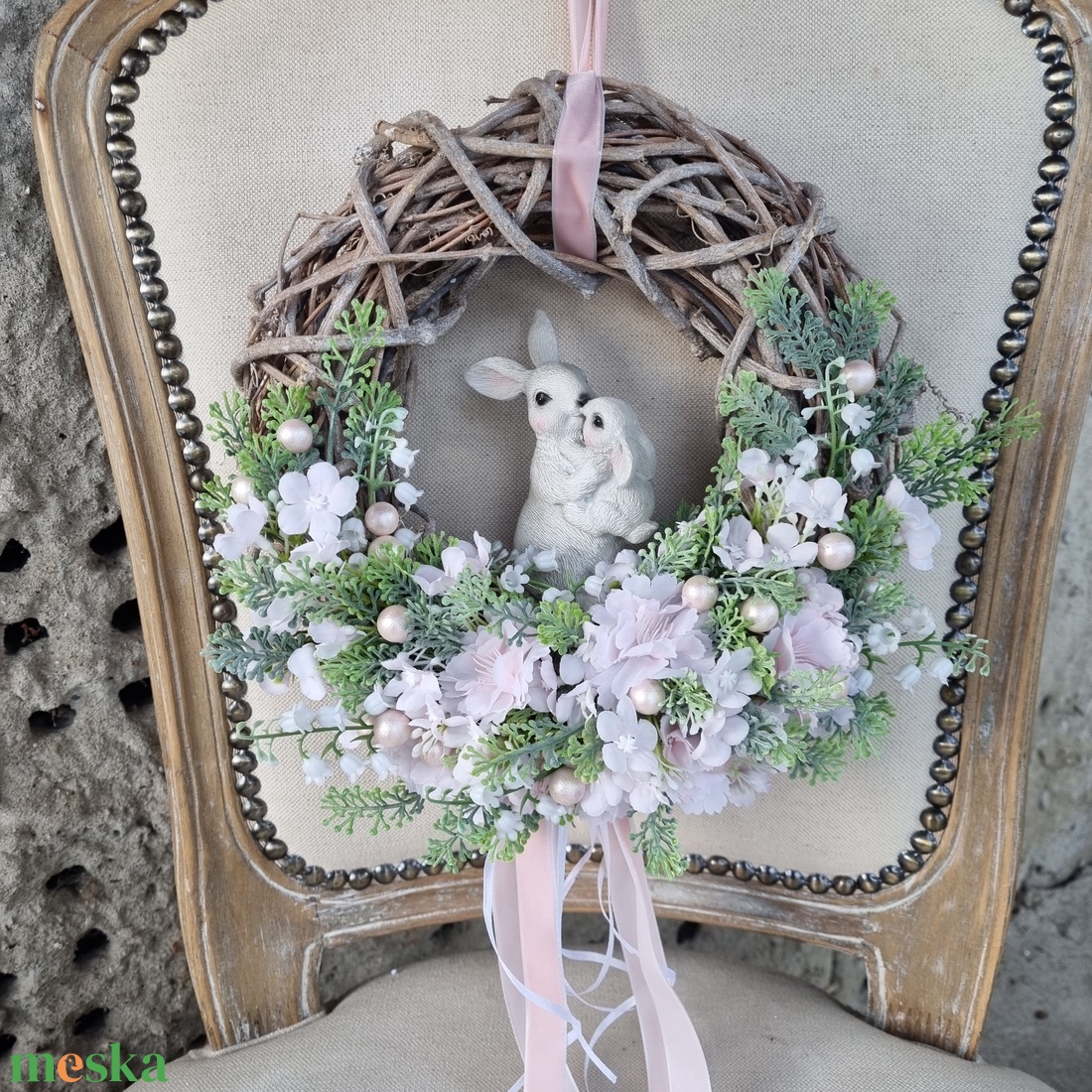 Tavaszi nyuszis ajtódísz - otthon & életmód - dekoráció - ajtó- és ablak dekoráció - ajtódísz & kopogtató - Meska.hu